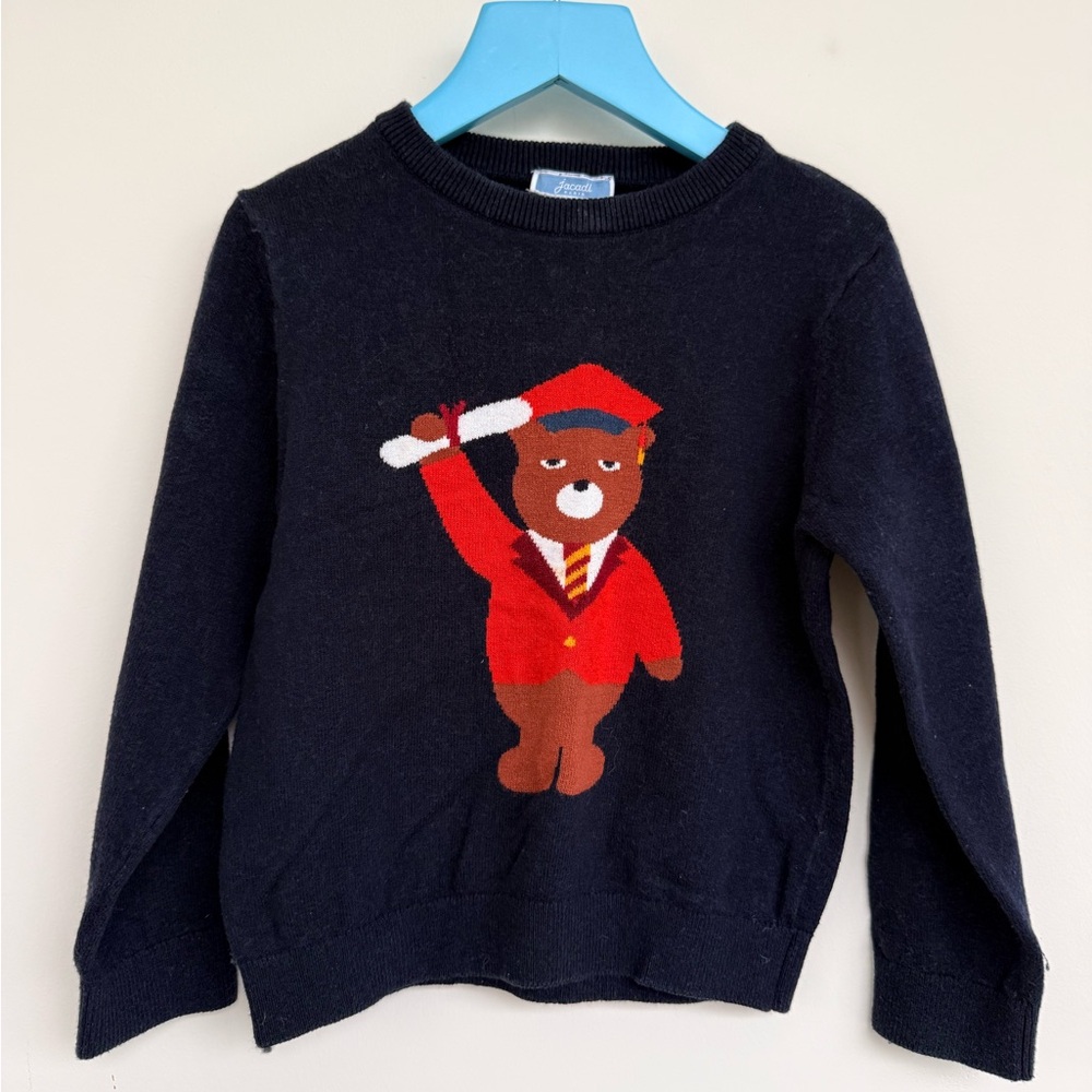 Jacadi Navy Sweater with Red Bear Grad Motif